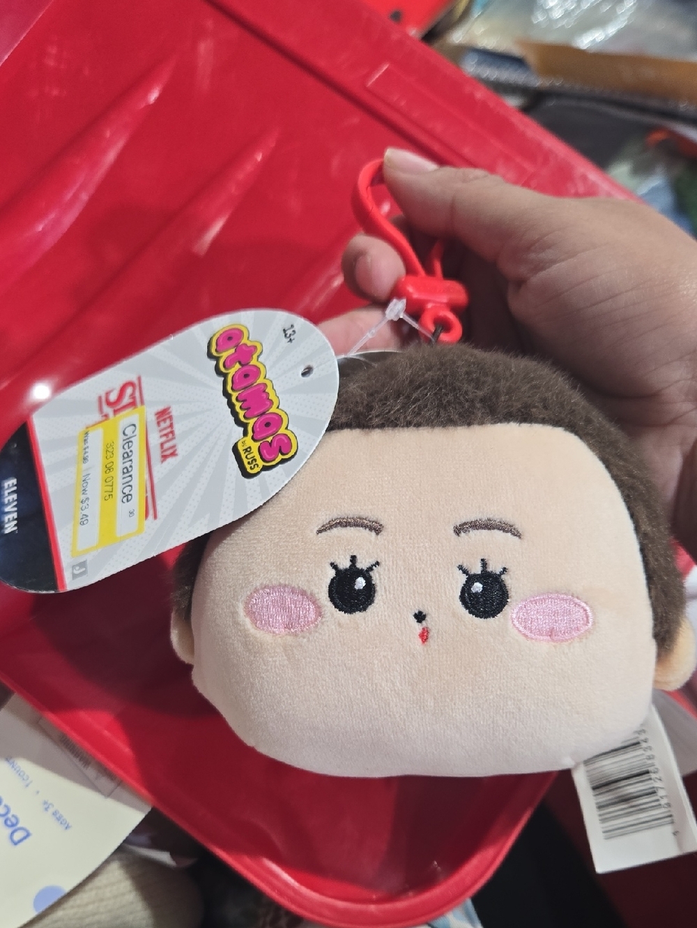 Stranger Things Eleven Atamas Plush Face Keychain with Clip - Pink Cheeks